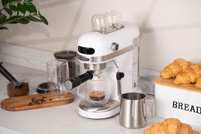Кавоварка ARDESTO ріжкова 1.4л, мелена, ручний капучинатор, підігрів чашок, білий