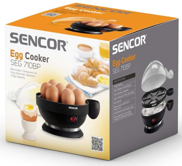 Яйцеварка Sencor, 380Вт, механічне керув., 3 рівня приготування, на 7 яєць, пластик, чорний