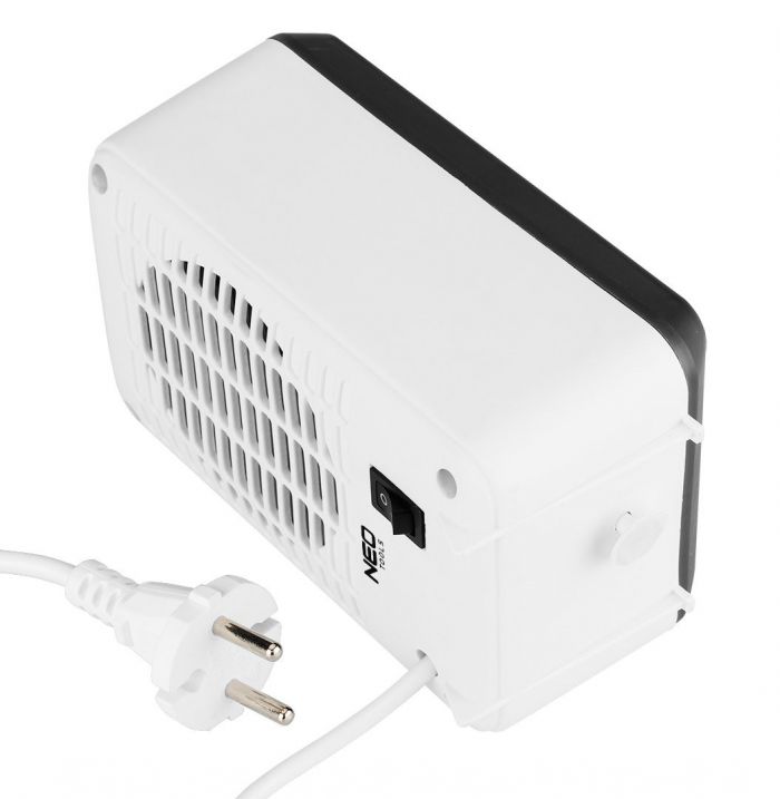 Тепловентилятор електричний настільний Neo Tools, 600Вт, термостат, білий, 0.62кг